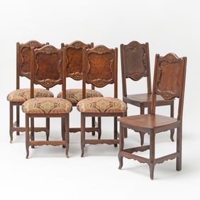 Set of Six Italian Walnut Hall Chairs