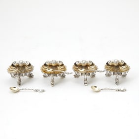 Set of Four English Sterling Silver Shell-Form Salts Together with a set Four English silver salt