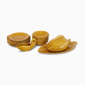 Serreguemines Yellow-Glazed Earthenware Fish Service