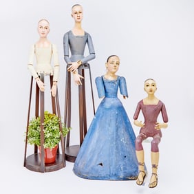 Two Painted Wood Cage Dolls
