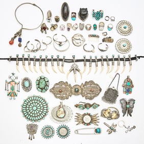 Group of Native American Sterling Silver, Metal and Turquoise Jewelry