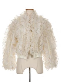 White Ruffle and Embroidered Cropped Jacket