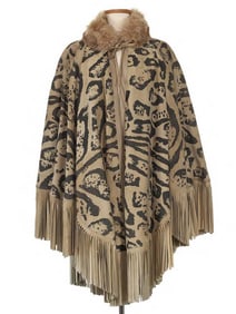 Christian Dior Biege and Black Fringed Suede Animal Print Cape