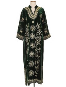 Forest Green Bindali-Style Velvet Caftan Together with a blue Sherwani.