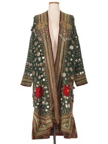 Dark Green Wool Blend, Embroidered and Metal Embellished Coat