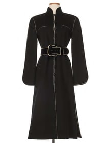 Jean-Louis Scherrer Black Wool, Gold Metallic Trimmed Robe Coat