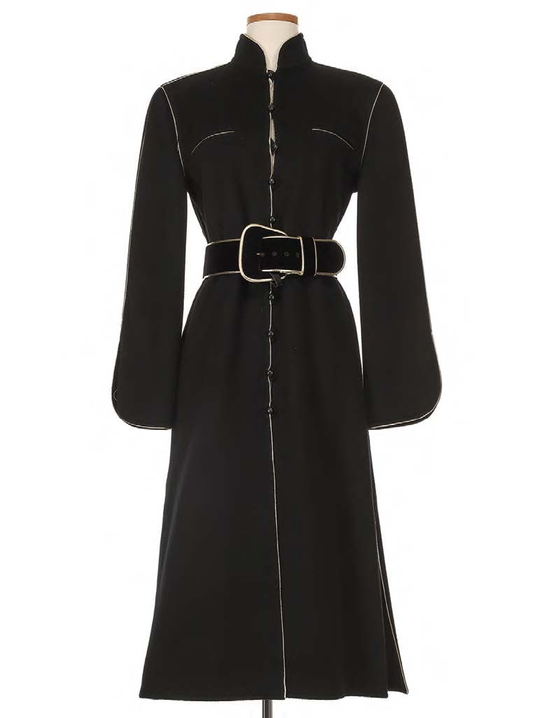 Jean-Louis Scherrer Black Wool, Gold Metallic Trimmed Robe Coat (1 of 1)