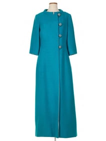 Jablow Original by David Kidd Peacock Blue Wool Full Length Evening Coat