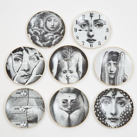Piero Fornasetti for Rosenthal Set of Eight 'Temi e Variazioni' Porcelain Plates