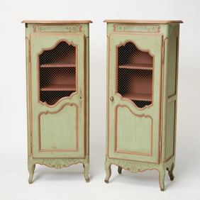 Pair of Louis XV Provincial Style Polychrome Painted Cabinets