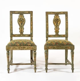 Pair of Italian Neoclassical Painted Side Chairs