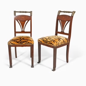 Pair of Neoclassical Style Marquetry Side Chairs