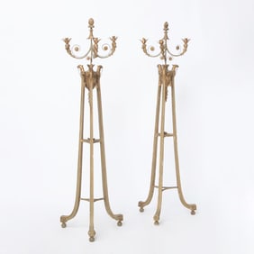 Pair of Italian Neoclassical Style Painted and Parcel-Gilt Torchieres