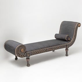Empire Style Black Painted and Parcel-Gilt Day Bed