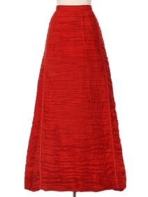 Sybil Connolly Dublin Orange Plisse Cotton & Polyester Paneled Maxi Skirt