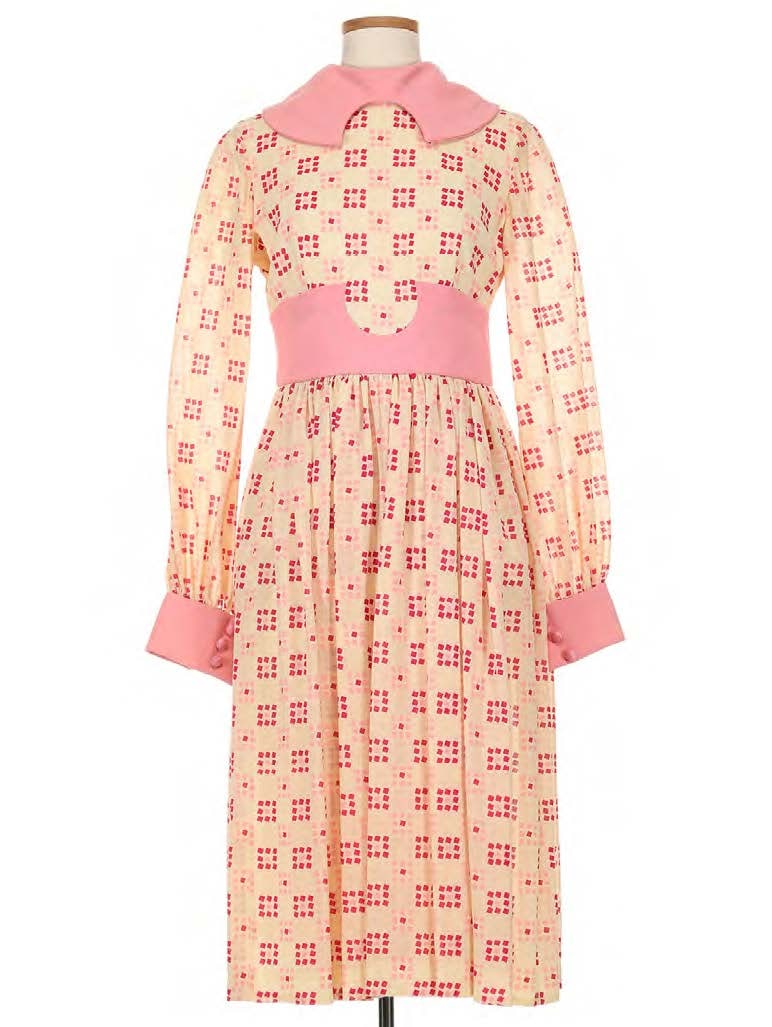 Ronald Amey Ivory and Pink Block Print Dress (1 of 1)