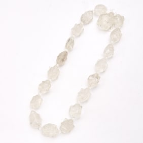 Chinese Rock Crystal Carved Buddha Bead Necklace