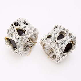 Pair of Metal and Measuring Tape Cuff Bangle Bracelets