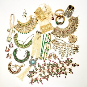 Group of Middle Eastern Style Metal, Enamel, Faux Pearl and Glass Costume Jewelry
