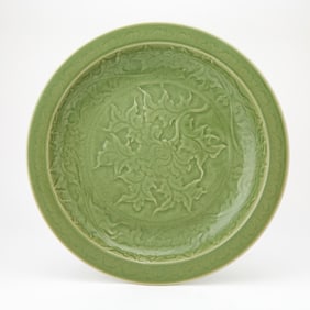 Chinese Longquan-Style Celadon Charger 20th Century