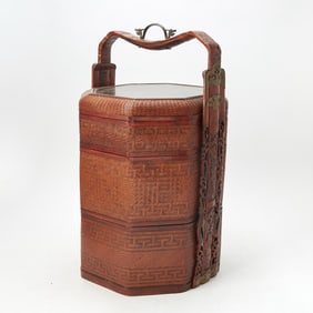 Chinese Basketry Stacking Picnic Box Qing Dynasty
