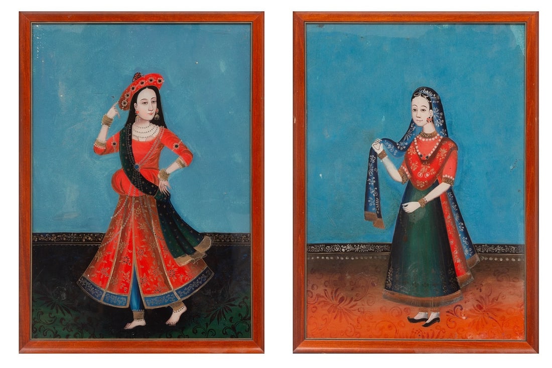 Three Mughal Indian Reverse Glass Paintings 19th Century (1 of 3)