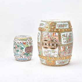 Two Chinese Export Porcelain Garden Stools