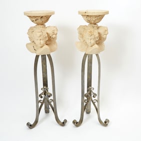 Pair of Janice Minor Iron and Plaster Figural Plant Stands