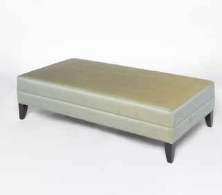 Silk Upholstered Stained Wood Ottoman