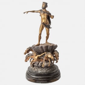 Continental Gilt and Patinated Bronze Group of Neptune