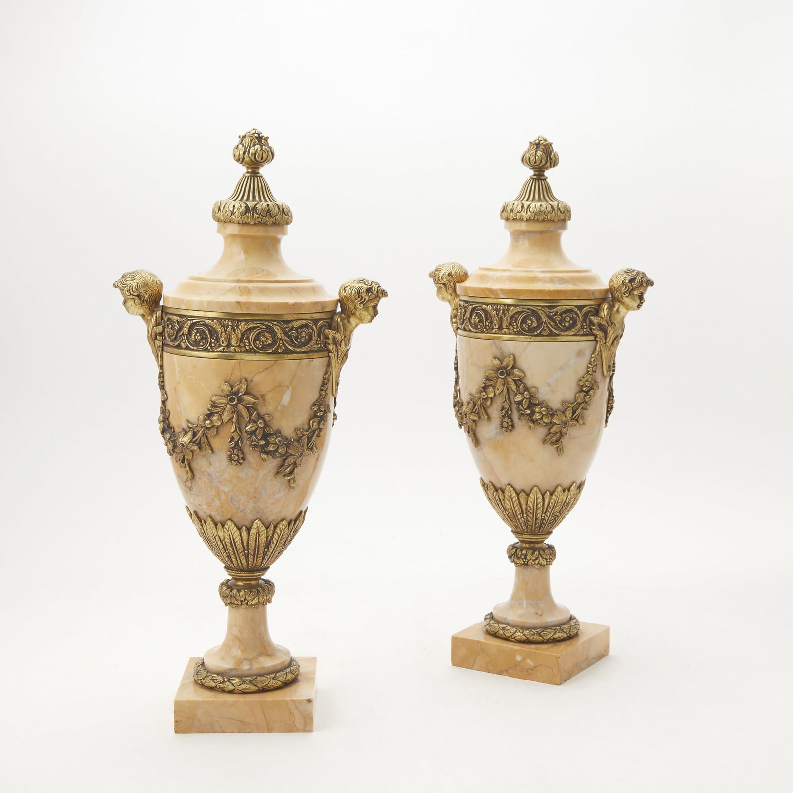 Pair of Louis XVI Style Gilt Metal Mounted Marble Urns (1 of 3)