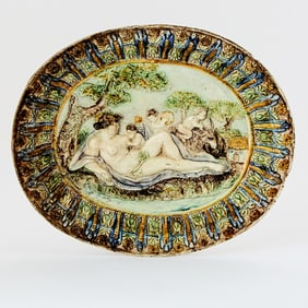 French Palissy Style Molded Faience Charger