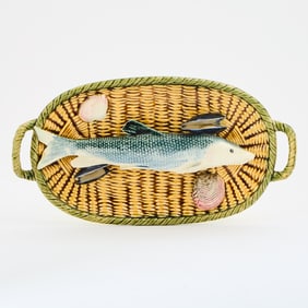 Choisy-le-Roi Majolica Palissy Ware Trompe L’Oeil Basket Tray With Fish and Shells