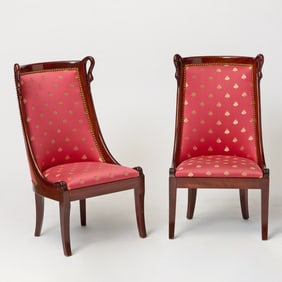 Pair of Upholstered Empire Mahogany Side Chairs