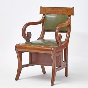 Regency Mahogany and Leather Metamorphic Armchair / Library Steps