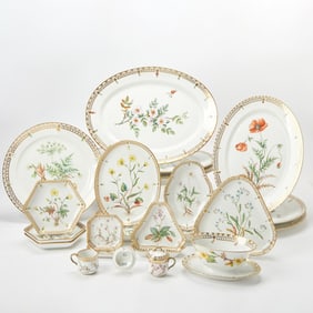 Twenty-Three Royal Copenhagen Flora Danica Style Floral Decorated Porcelain Serving Dishes