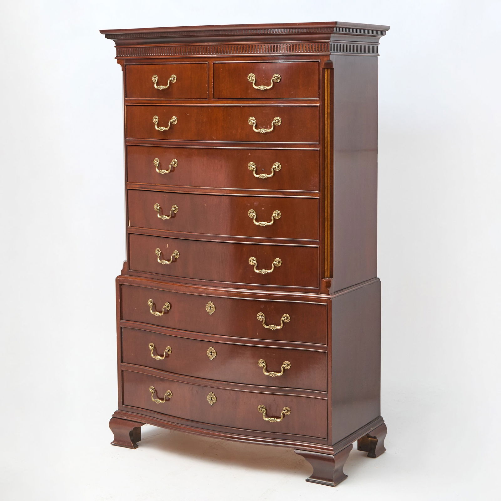 Baker Chippendale Style Inlaid Mahogany Chest on Chest (1 of 3)