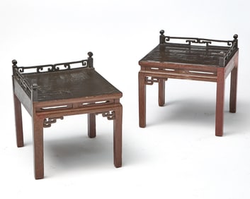 Pair of Chinese Style Red and Black Lacquered Low Tables
