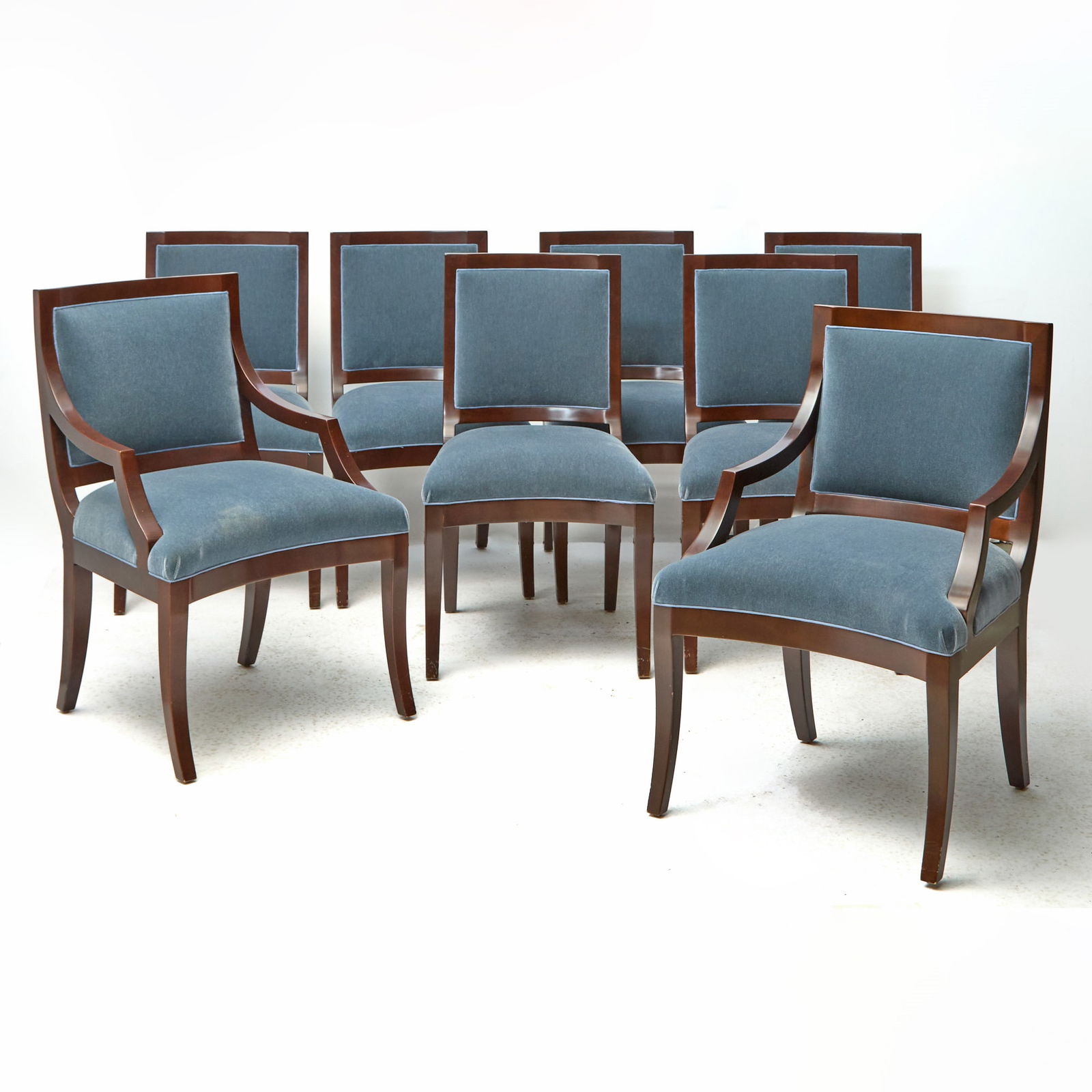 Set of Eight J. Robert Scott Upholstered Mahogany Dining Chairs (1 of 8)