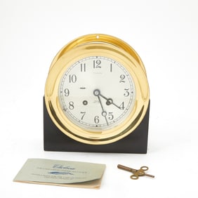Tiffany & Co./Chelsea Clock Co. Ship’s Brass Bell Clock on Ebonized Stand