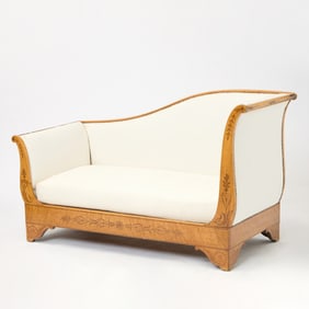 Charles X Upholstered Inlaid Birchwood Recamier