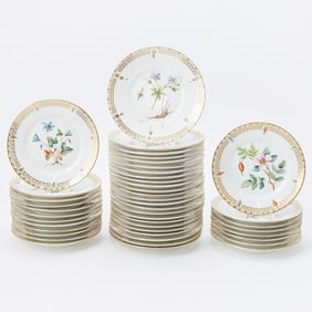 Group of Royal Copenhagen Flora Danica Type Floral Decorated Porcelain Plates