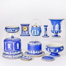 Group of Wedgwood Blue Jasperware Table Articles