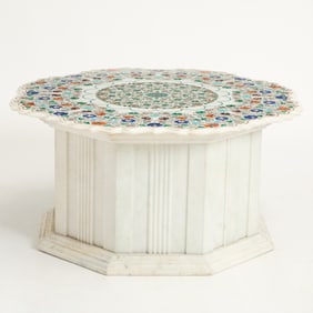 Indian Style Pietra Dura and Mother-of-Pearl Inlaid Marble Low Table