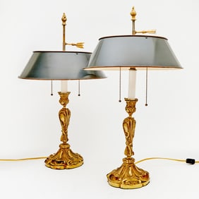 Pair of Louis XV Style Gilt-Metal Candlesticks Mounted as Lamps