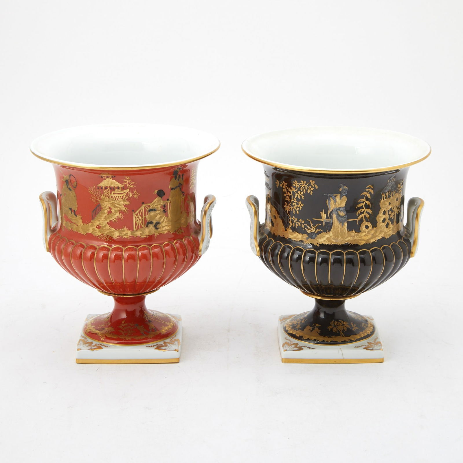 Two Atelier Le Tallec for Tiffany & Co. Orange and Black-Ground Gilt Decorated Porcelain Vases (1 of 4)