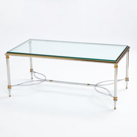Neoclassical Style Chrome, Brass and Glass Low Table In the manner of Maison Jansen