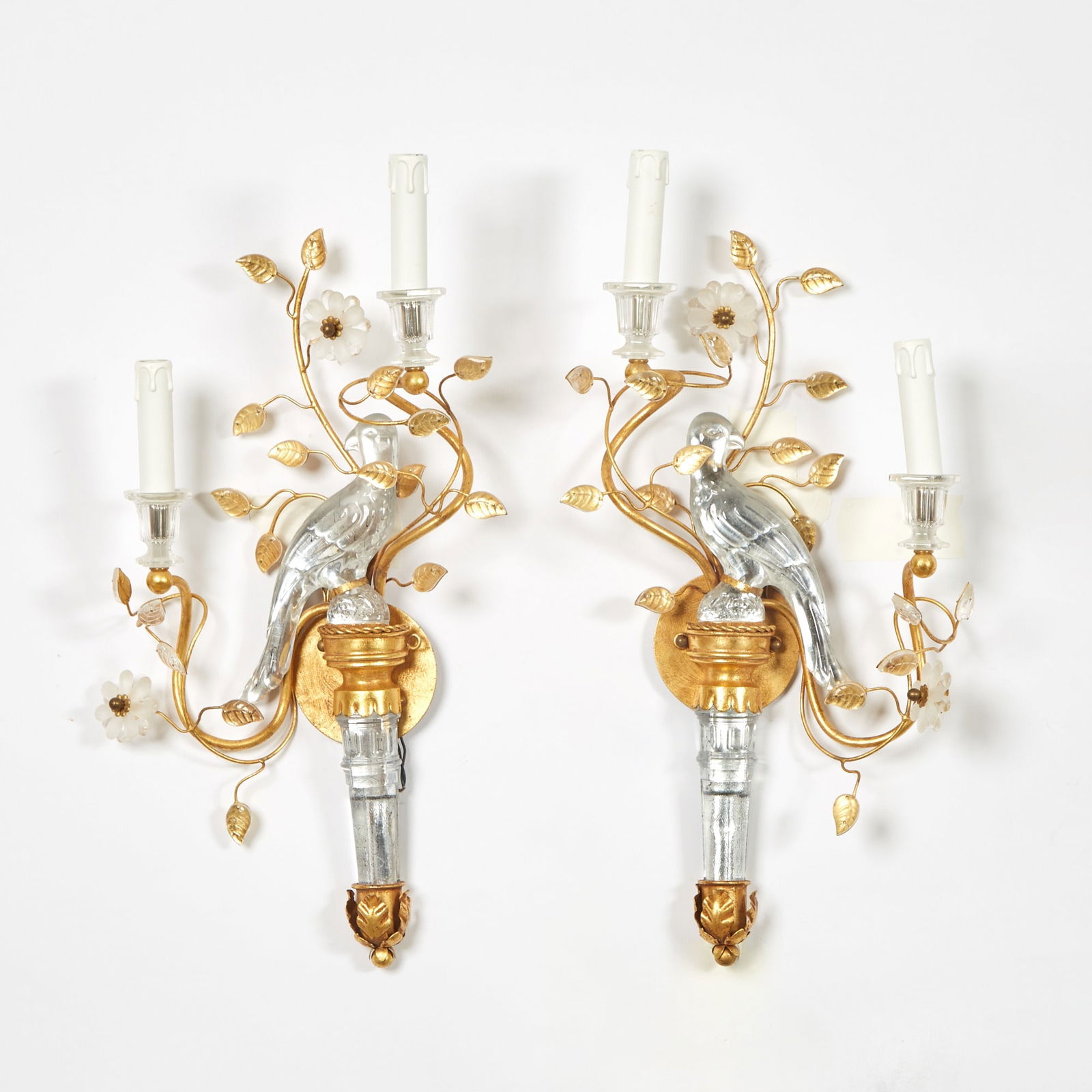Pair of Bagues Style Glass and Gilt Metal Bird Sconces (1 of 3)