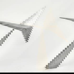 George Rickey: American, 1907-2002Five Triangles 1, 1968Signed and dated Rickey 68; also numbered 17/25 Stainless steel 16 x 20 x 4 1/4 inches (40.6 x 50.8 x 10.8 cm)