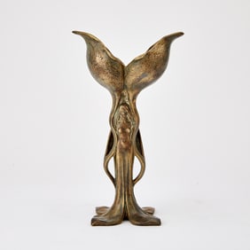 French Art Nouveau Patinated Bronze Symbolist Figure of a Woman Emerging from a Flower